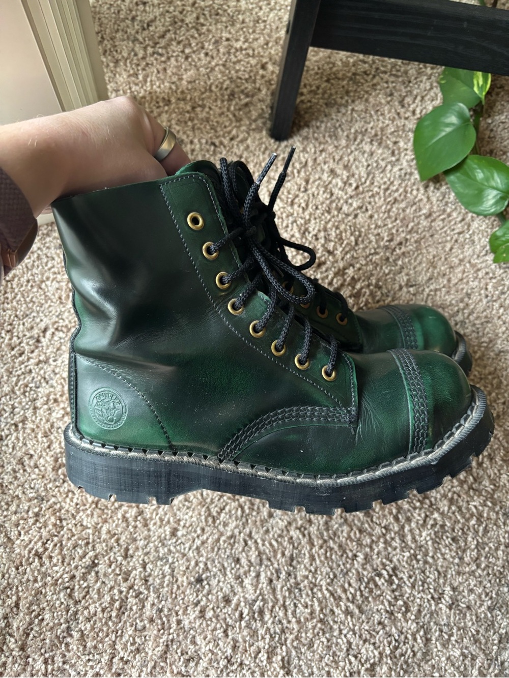 Vintage Rare Emerald Green Grinder Lace Up Boots